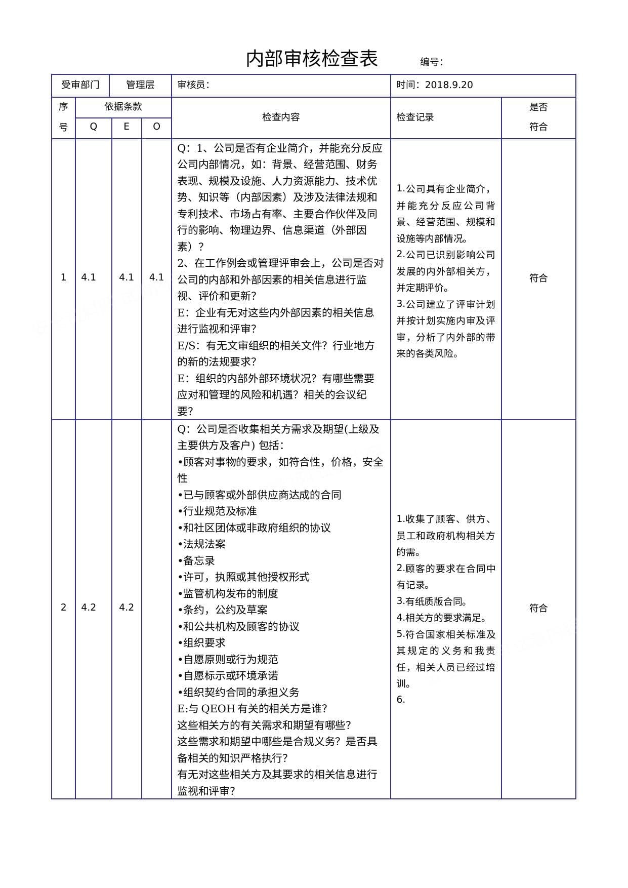 三体系内审检查表