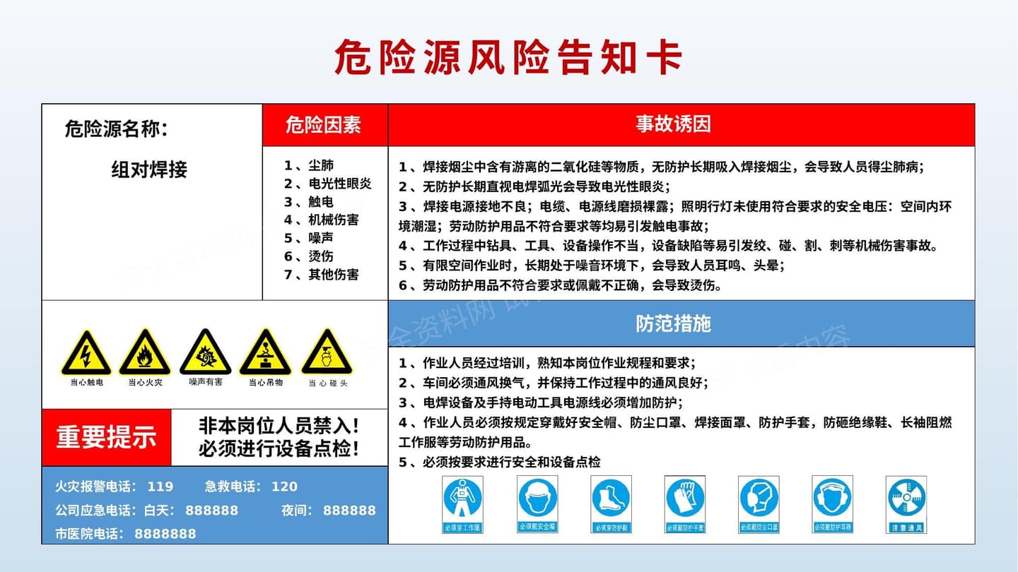 制造行业危险源风险告知卡高清汇总版