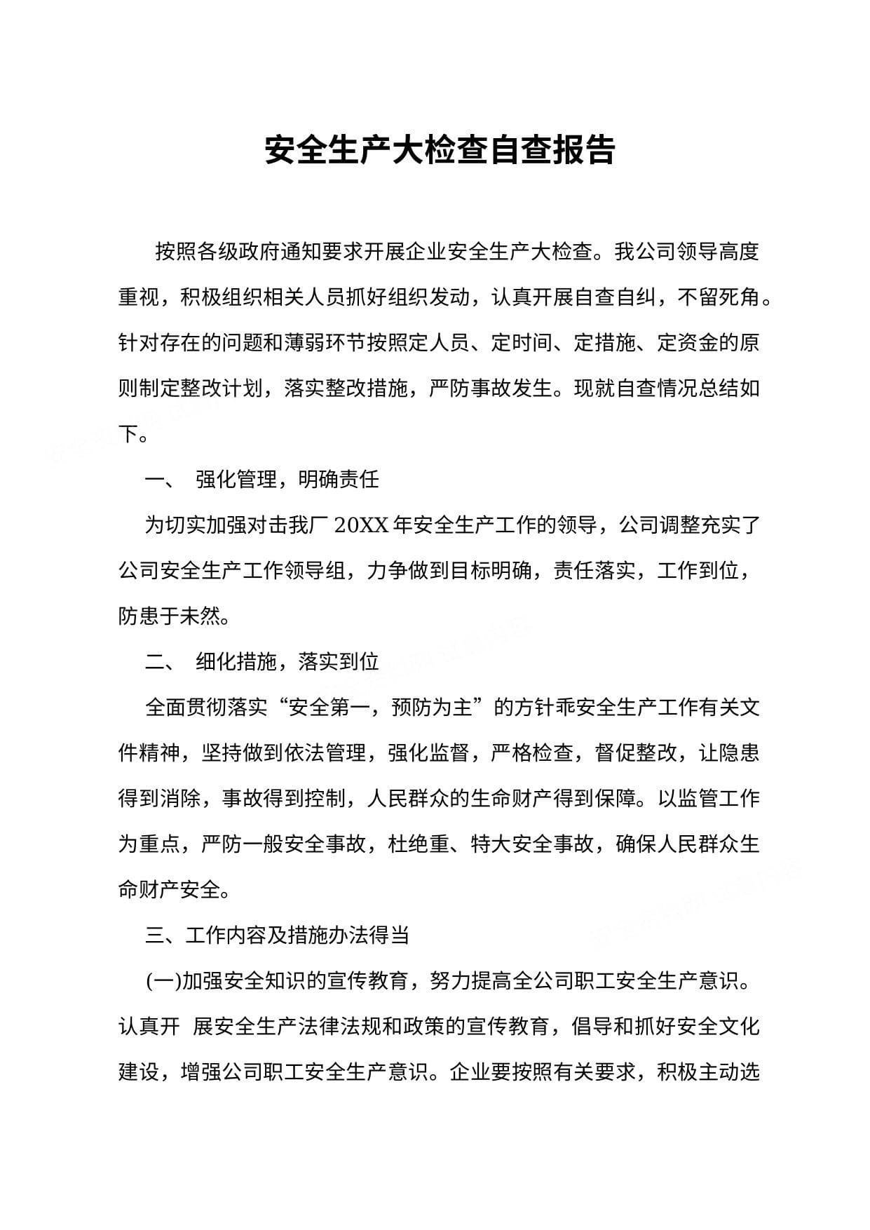 安全生产大检查自查报告