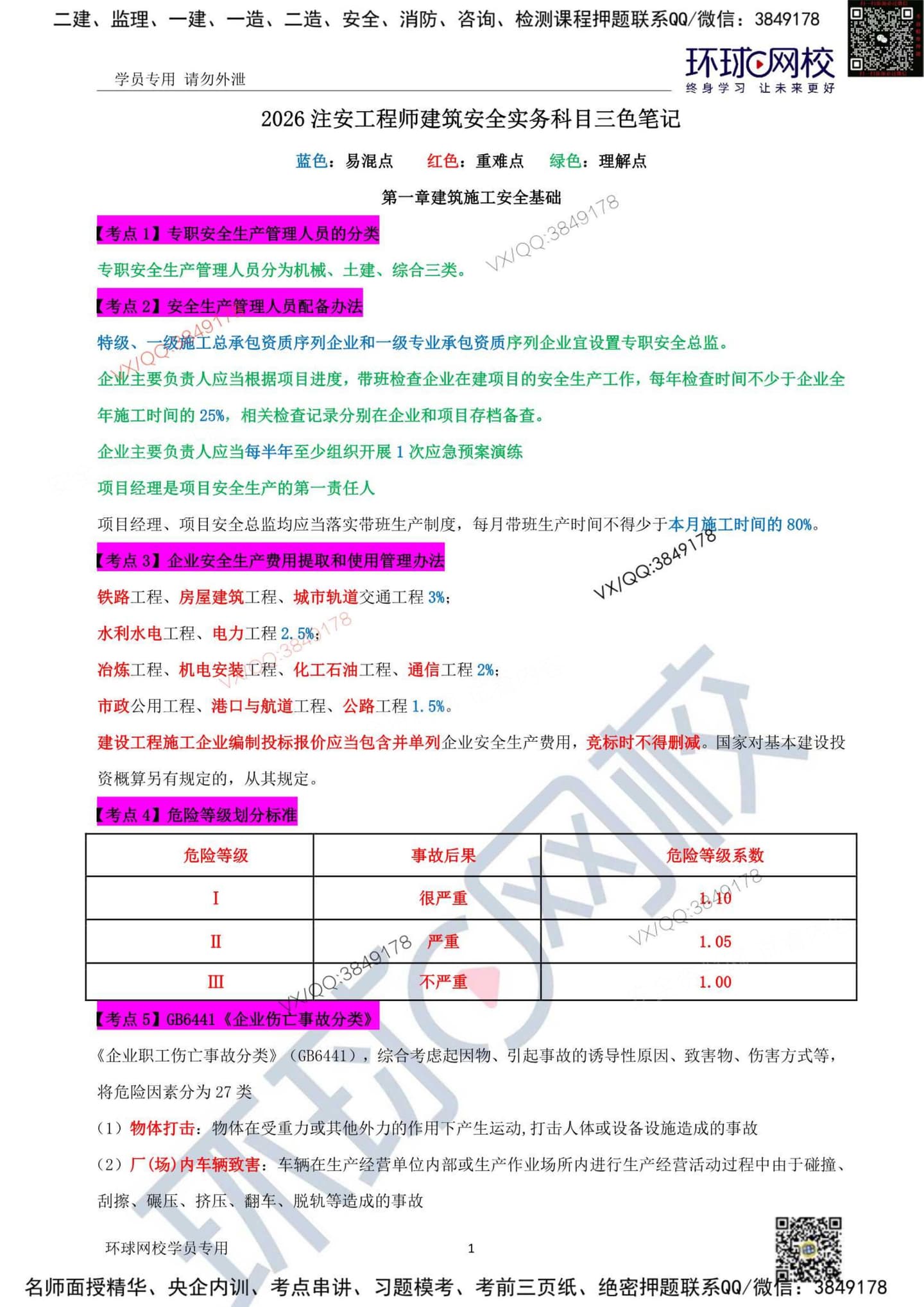 注安建筑 · 2026年中级注安-建筑安全三色笔记