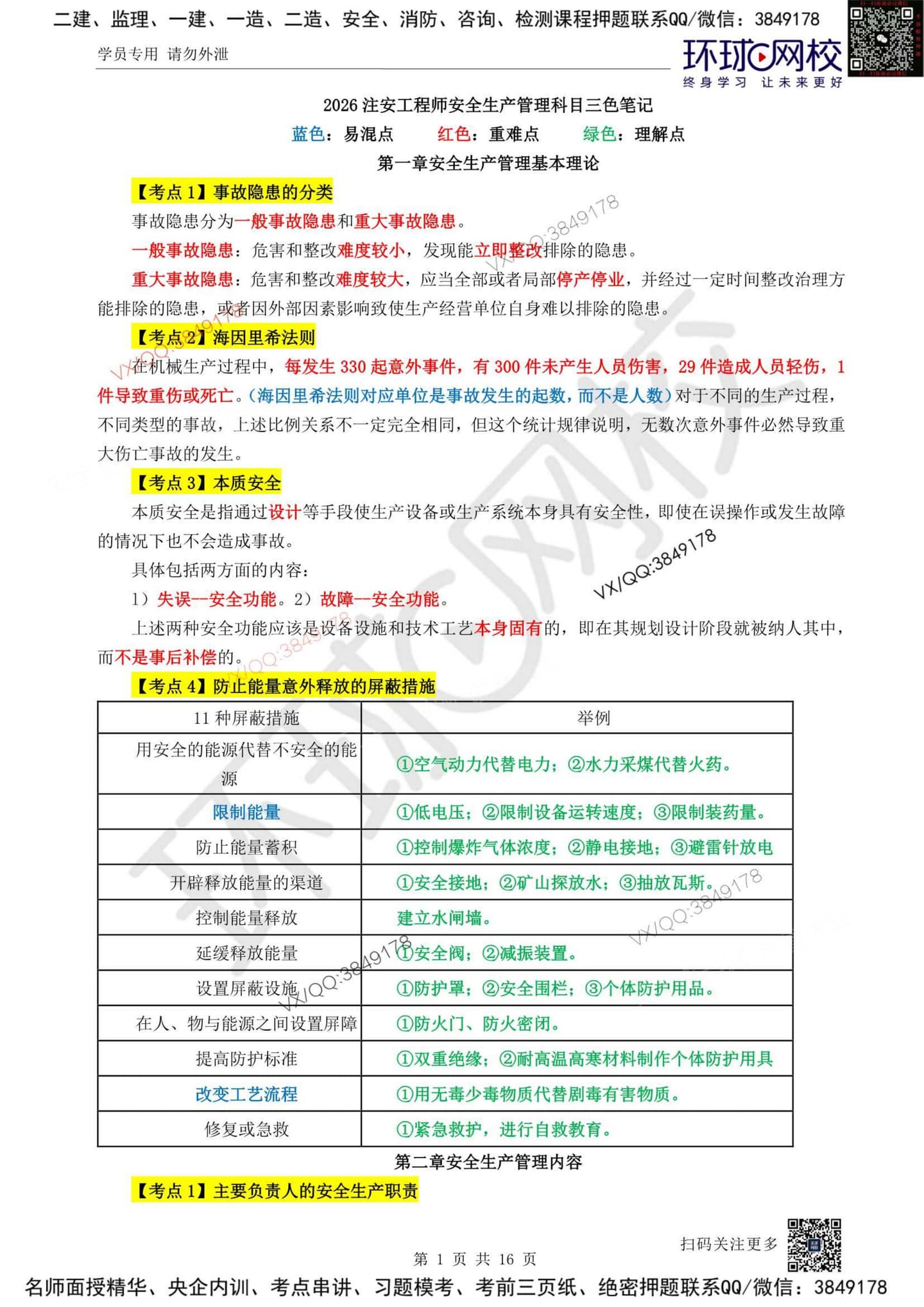 注安管理 · 2026年中级注安-管理三色笔记