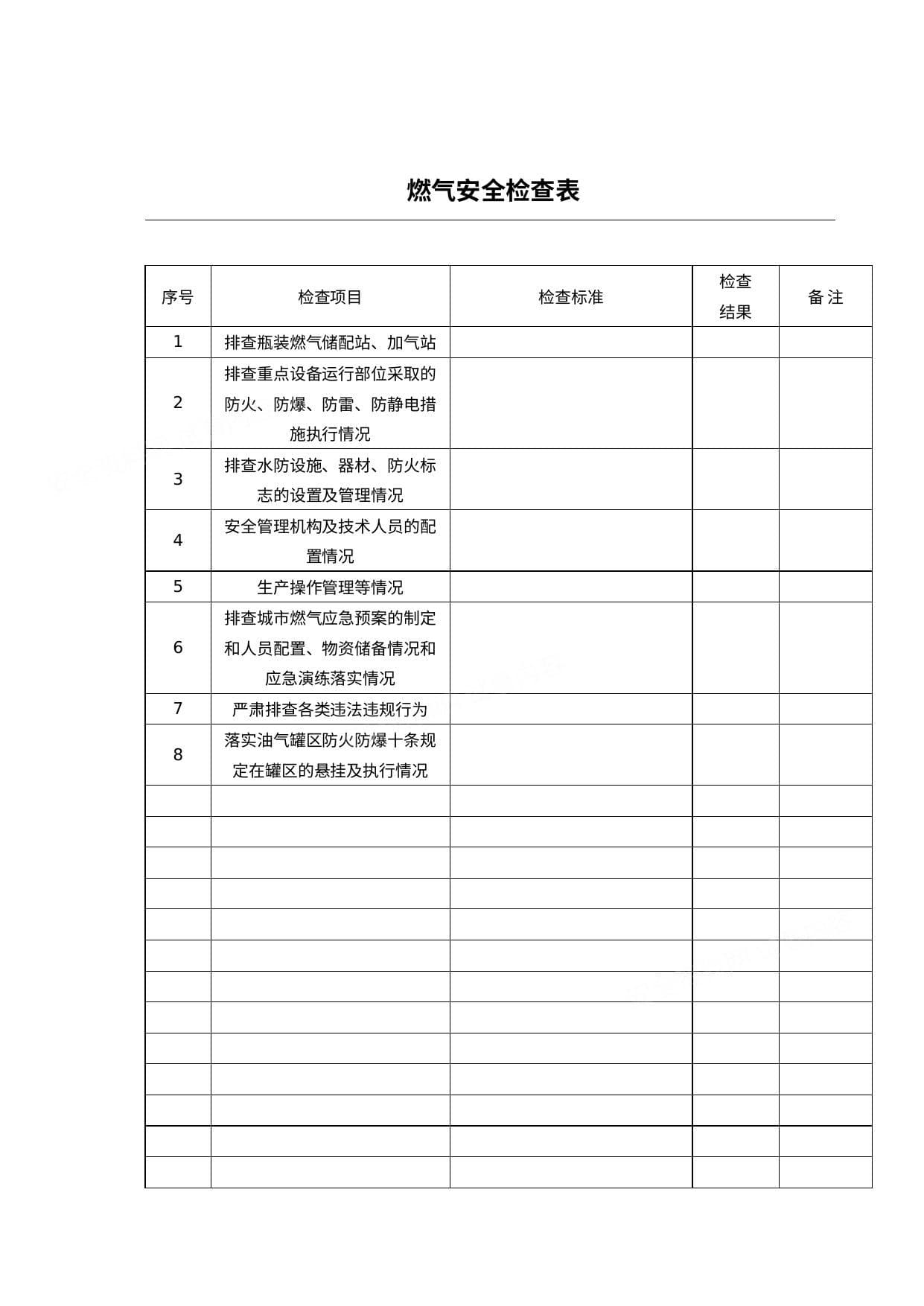 燃气安全检查表