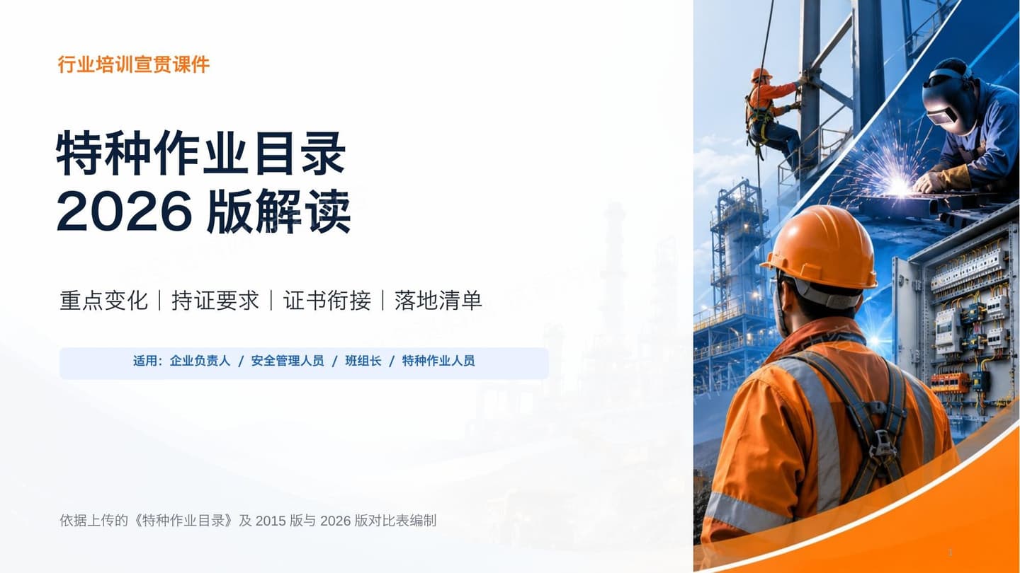 特种作业目录2026版行业培训宣贯课件