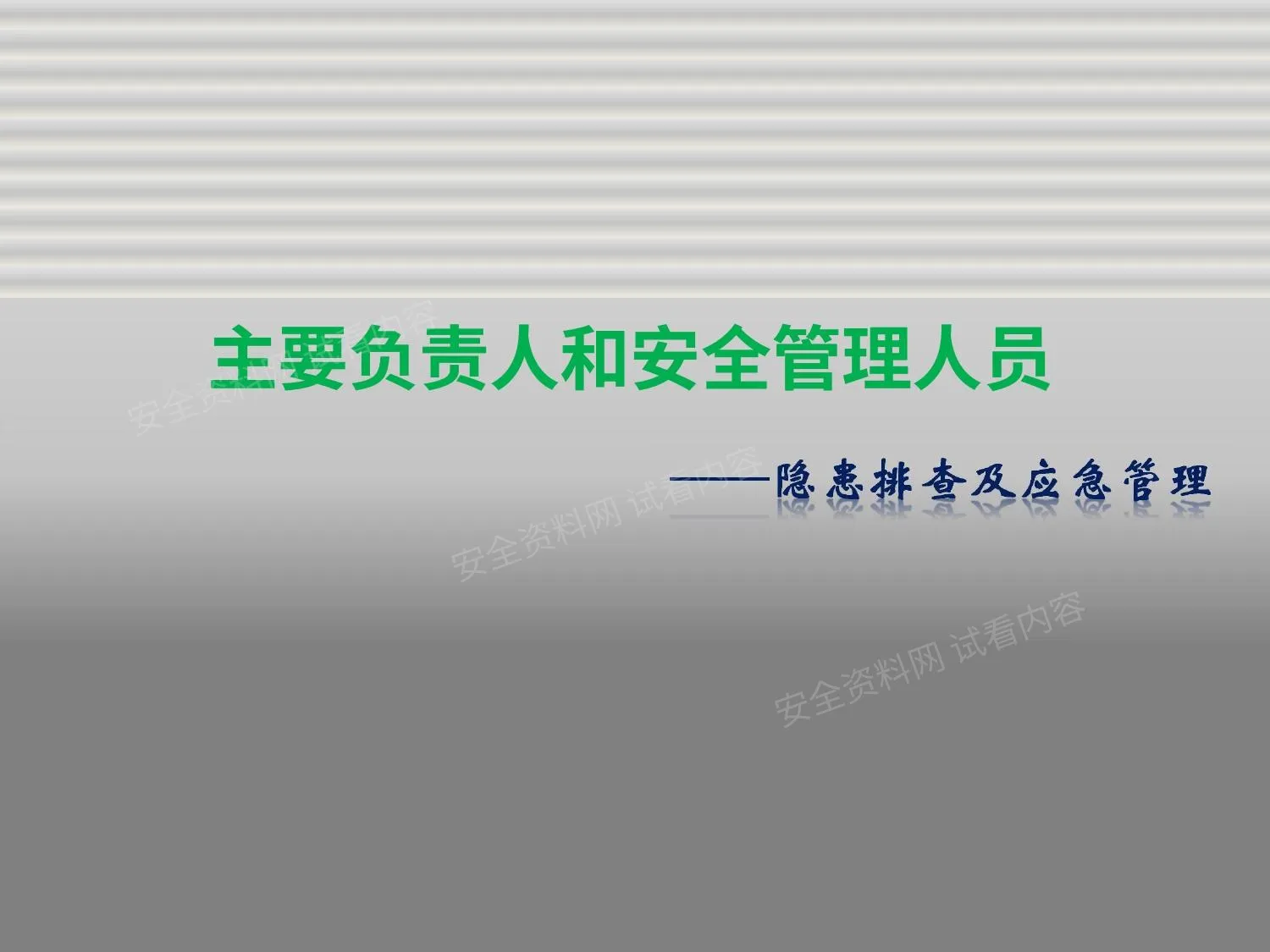 主要负责人和安全管理人员培训之事故隐患排查及应急管理 第 1 页预览