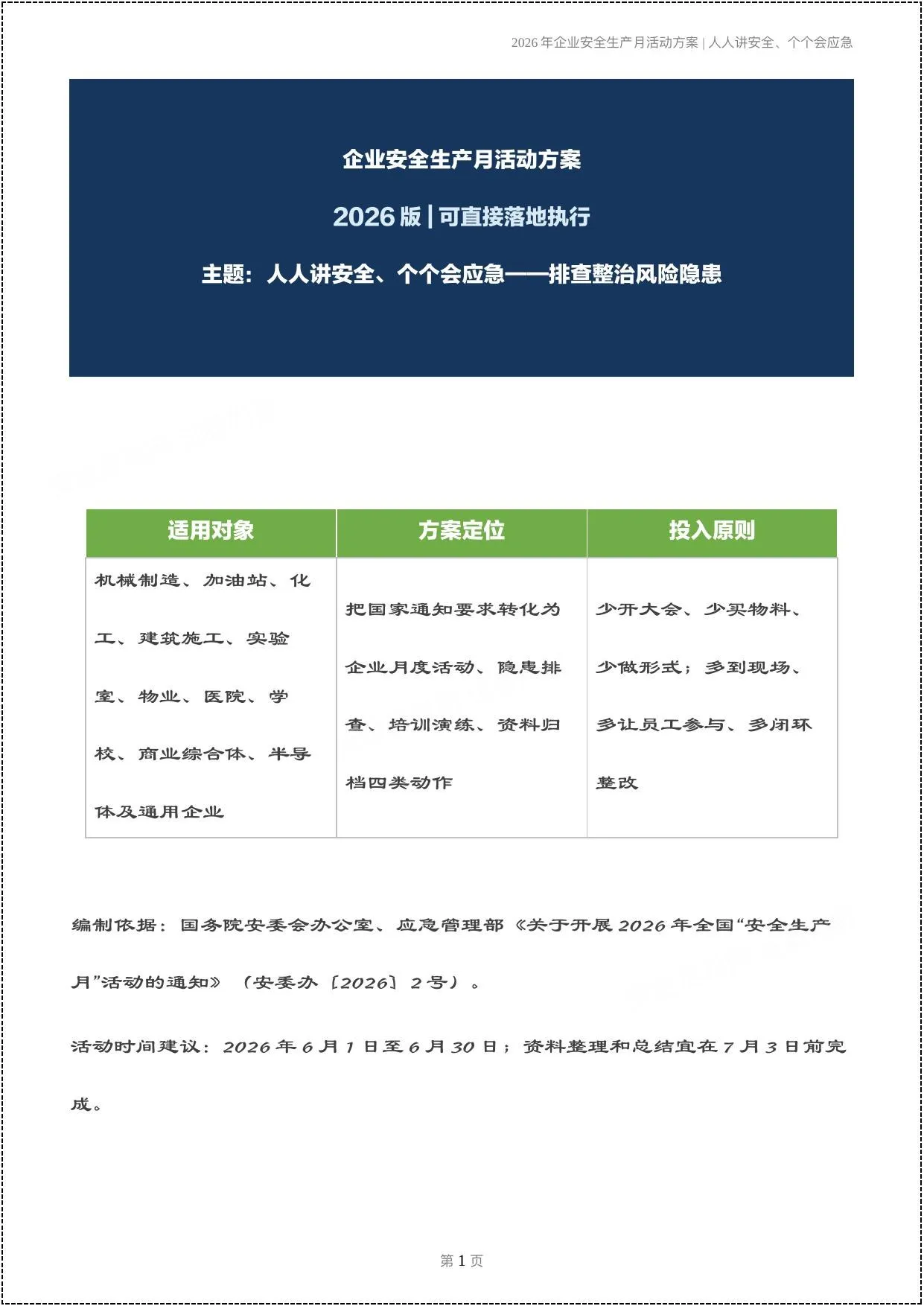 多个行业安全生产月活动方案合集2026版丨少投入全参与能落地 第 1 页预览