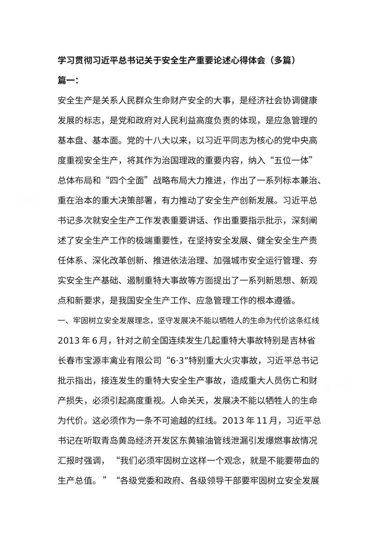 学习贯彻习近平总书记关于安全生产重要论述心得体会 第 1 页预览