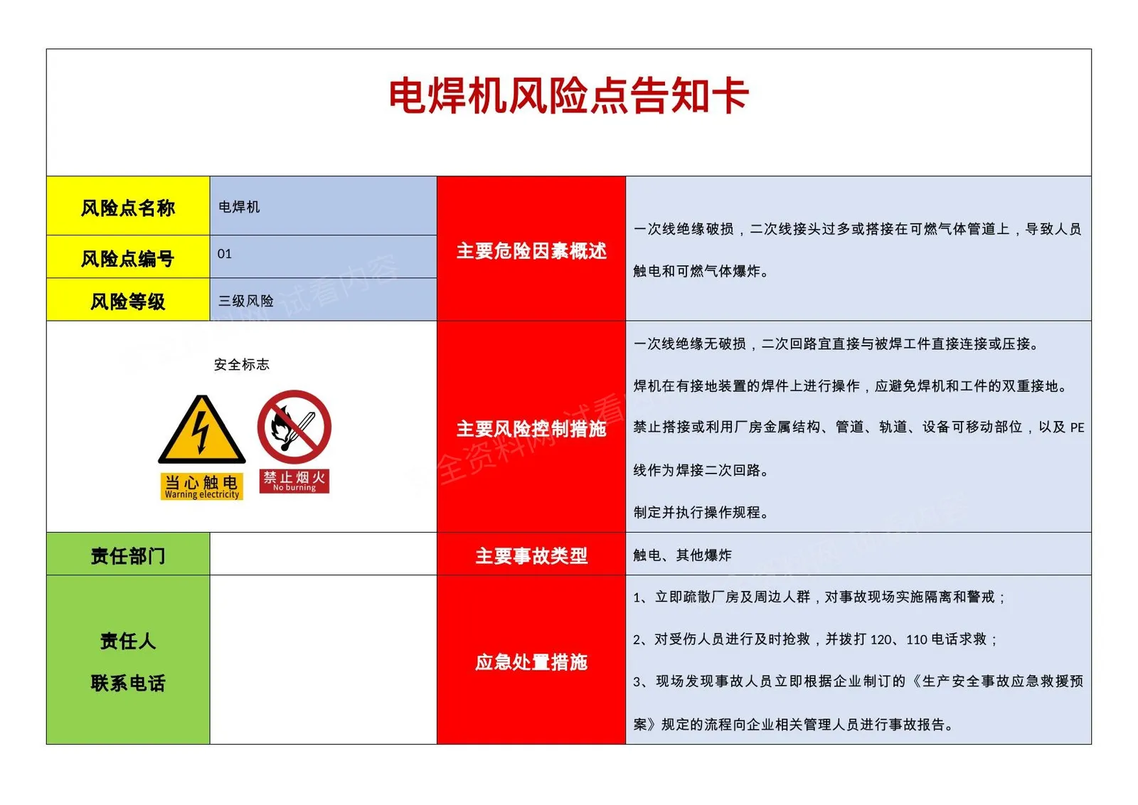 最新修订依据GB2894风险点告知卡 第 1 页预览