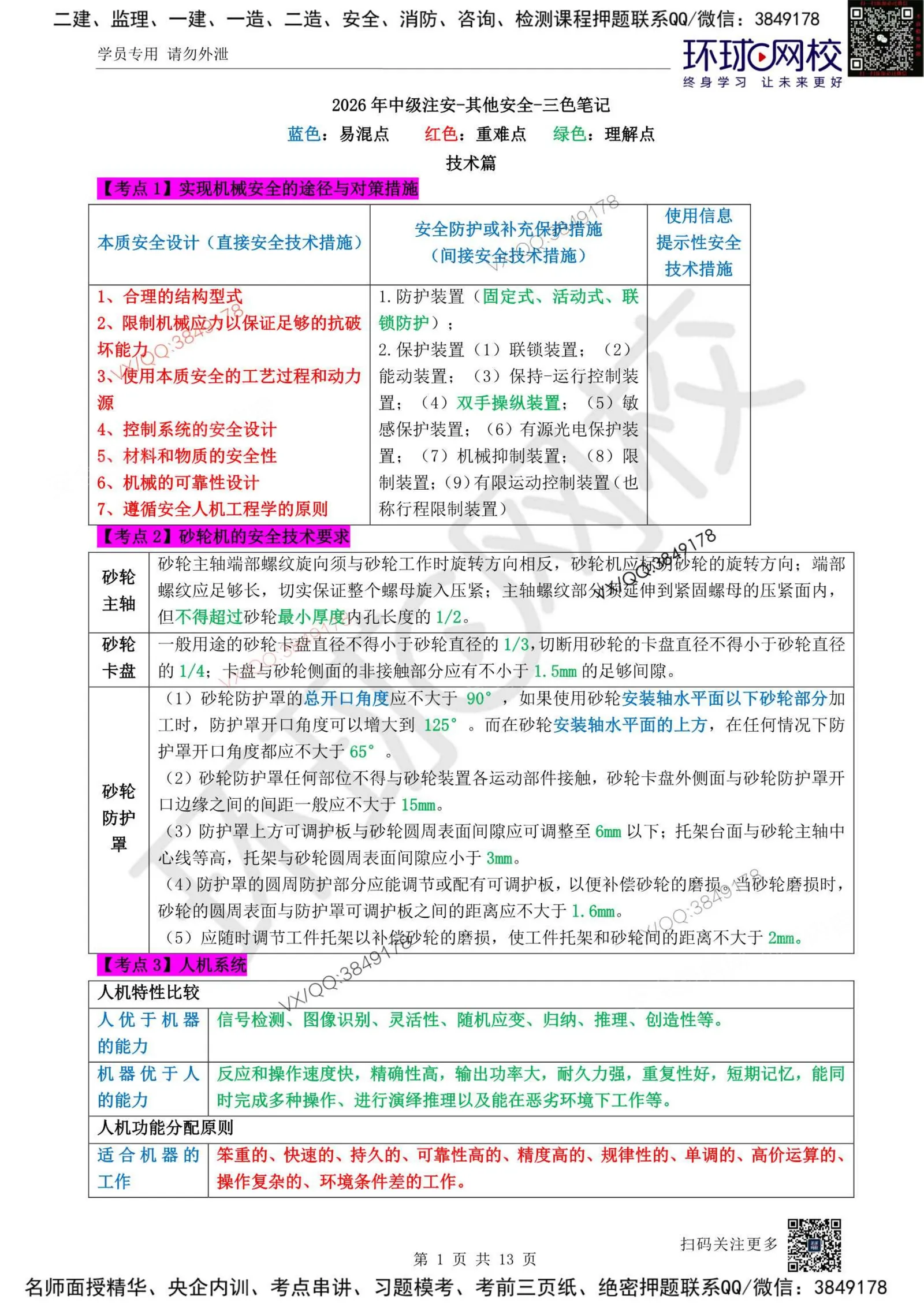 注安其他安全 · 2026年中级注安-其他三色笔记 第 1 页预览