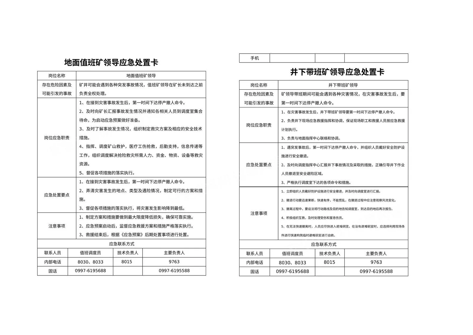 煤矿企业应急处置告知卡全套 第 1 页预览