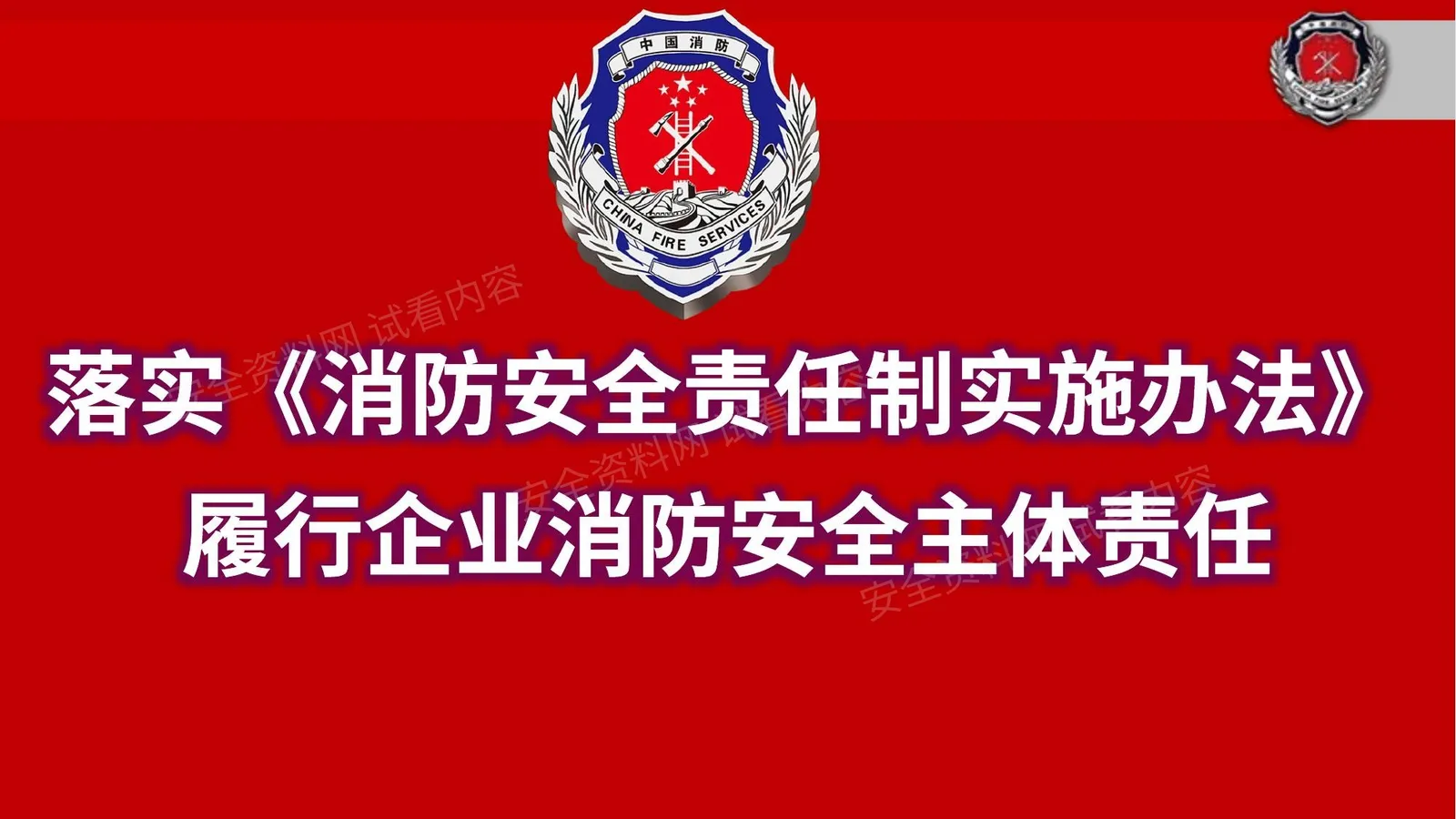 落实企业消防安全主体责任 第 1 页预览