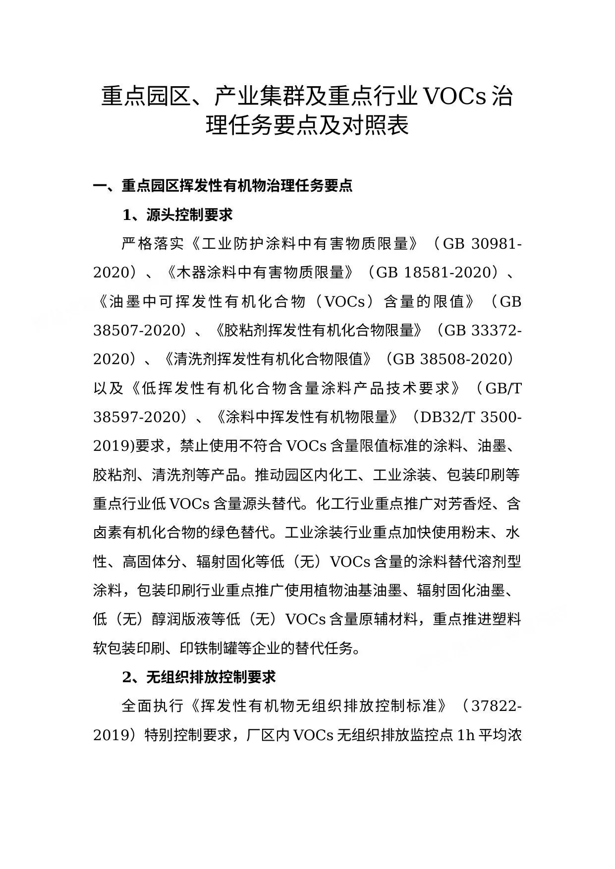 重点园区产业集群及重点行业VOCs治理任务要点及对照表 第 1 页预览