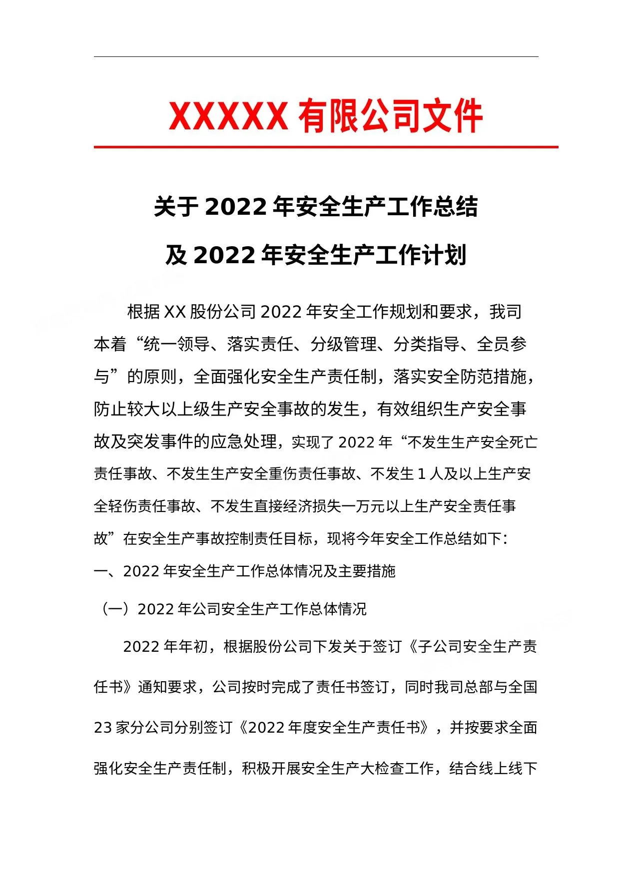 2022安全工作总结和来年安全计划 第 1 页预览